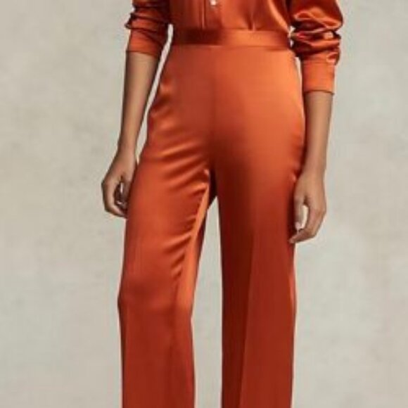 Polo Ralph Lauren 100% Mulberry Silk Trousers NWT Size 4 ochre orange - Picture 1 of 14